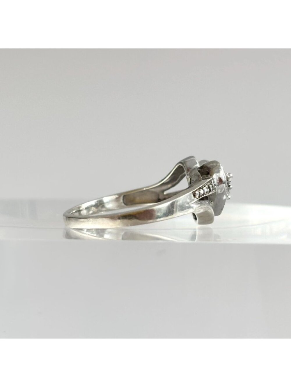 Bypass Shank Heart Shaped CZ Gemstone Sterling Silver 925 Vintage Ring - sz 9.75 - Picture 4 of 14
